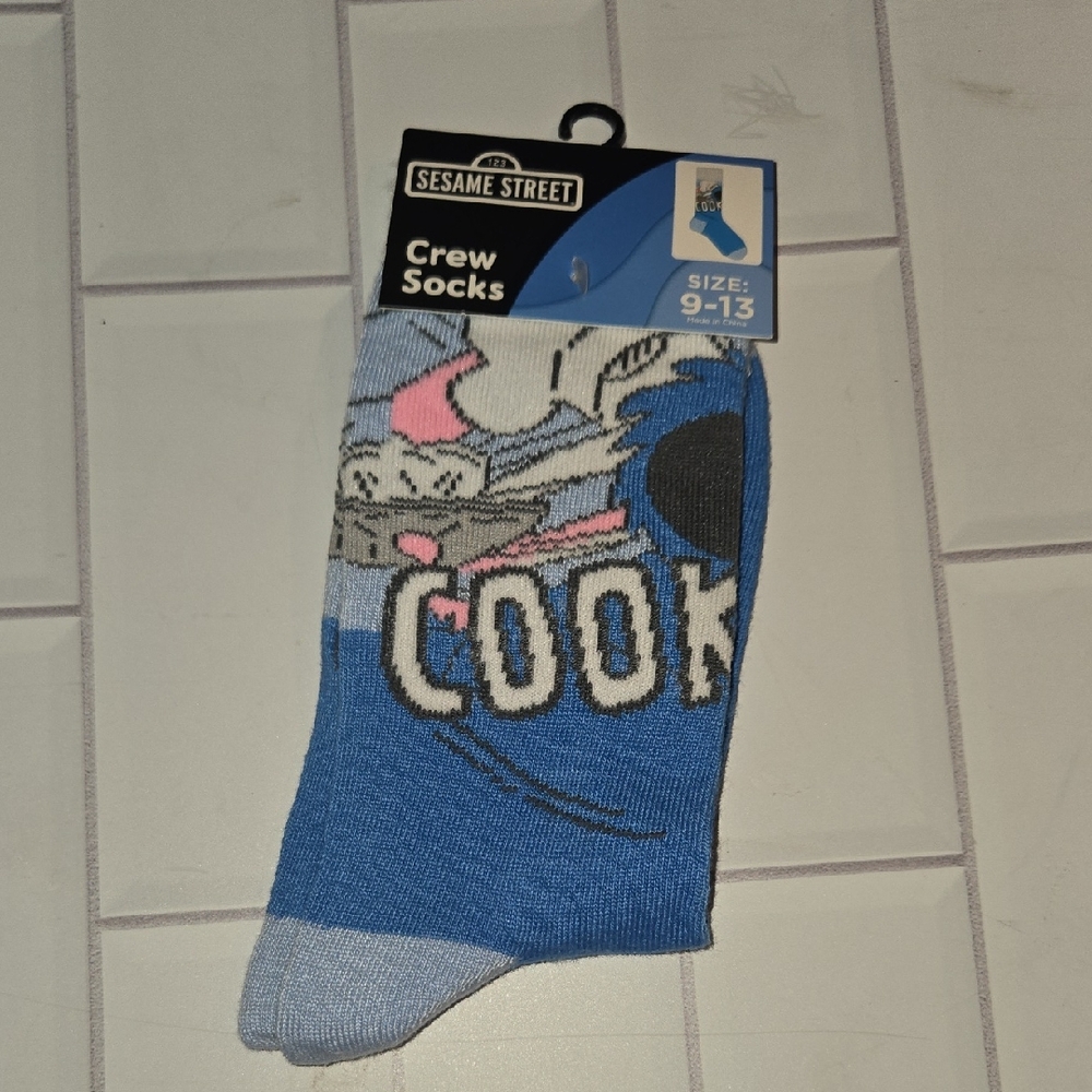 Sesame Street Cookie Monster Blue Crew Socks